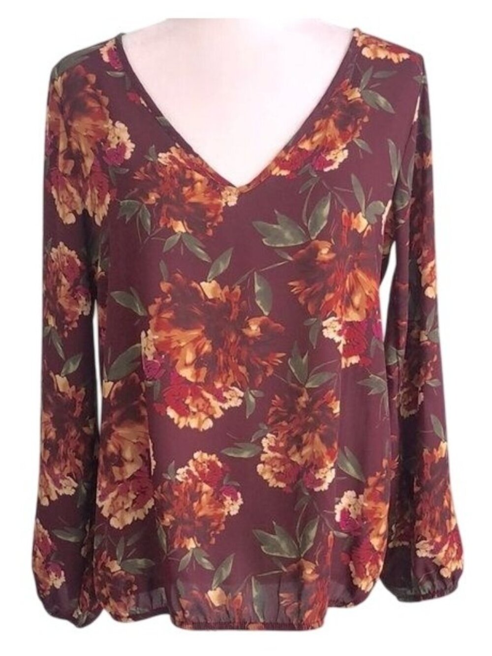 ALLISON JOY Long Sleeve Semi Sheer Floral Blouse - M